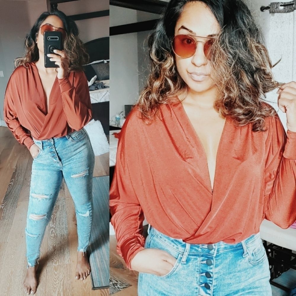 BRICK- RUST SURPLICE BODYSUIT